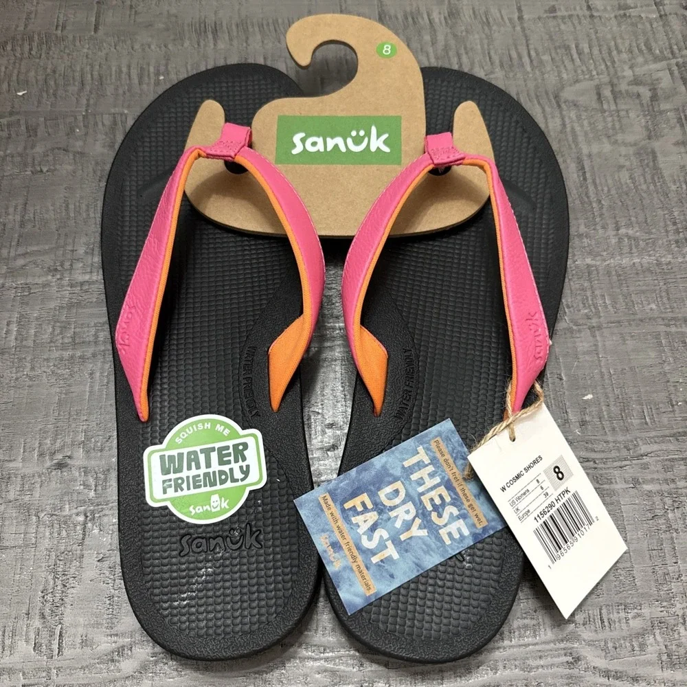 Sanuk Cosmic Shores Yoga Flip Flops Womens Size 8 Pink Orange Water Friendly NWT - Picture 1 of 5